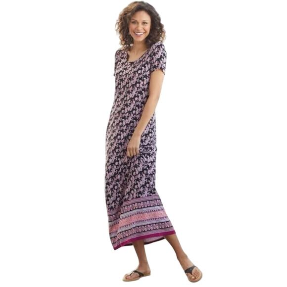 J. Jill Seamed Knit Floral Border Ultra Soft Flowy Maxi Pocket Dress - Picture 1 of 7